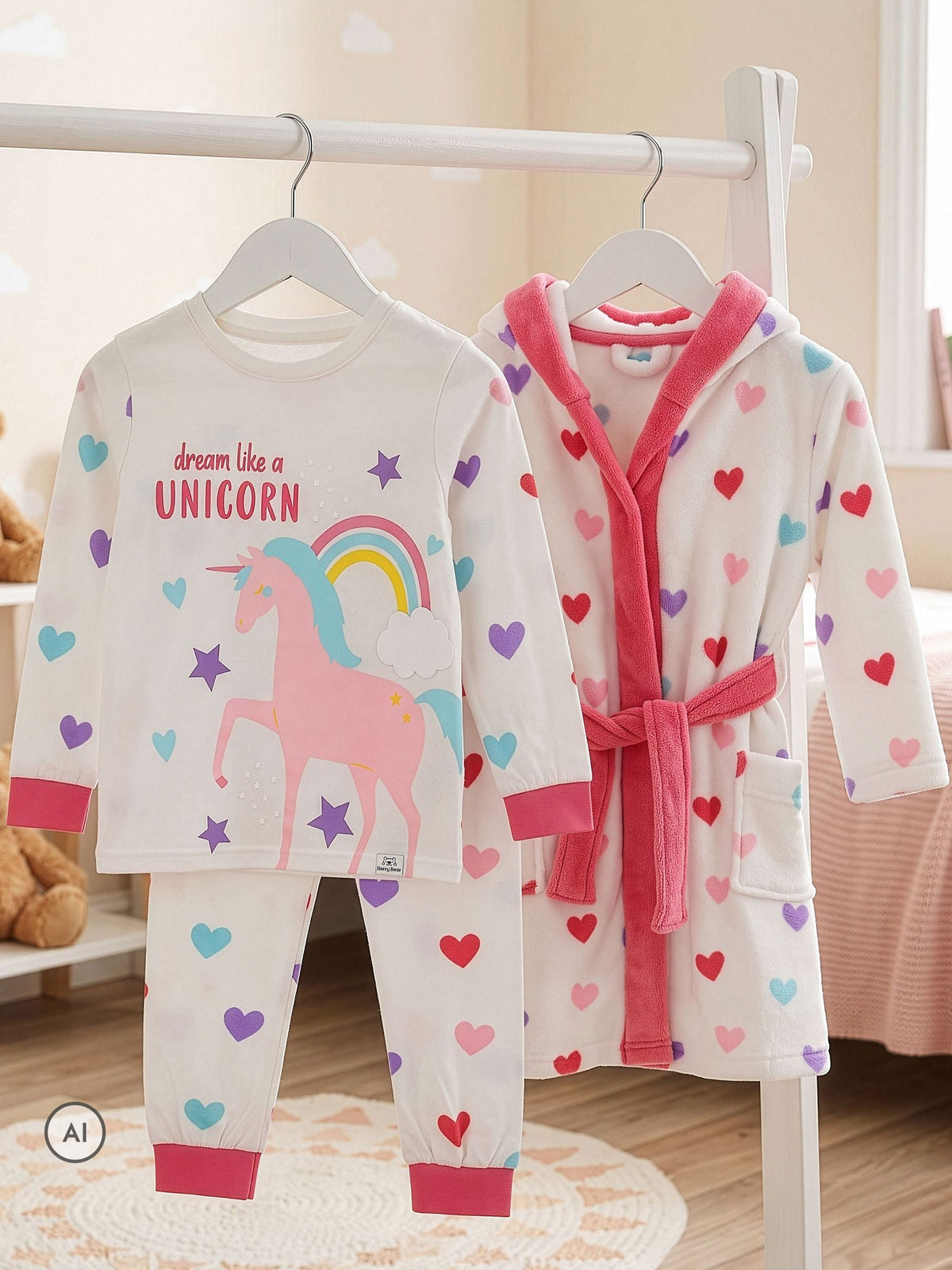 Harry Bear Pink Unicorn Pyjamas And Dressing Gown Set - image 3