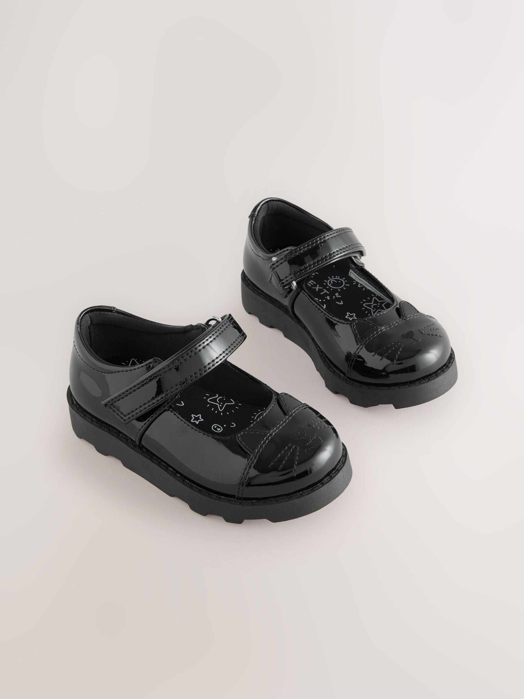 Black Patent Cat Character Mary Jane School Shoes image 1
