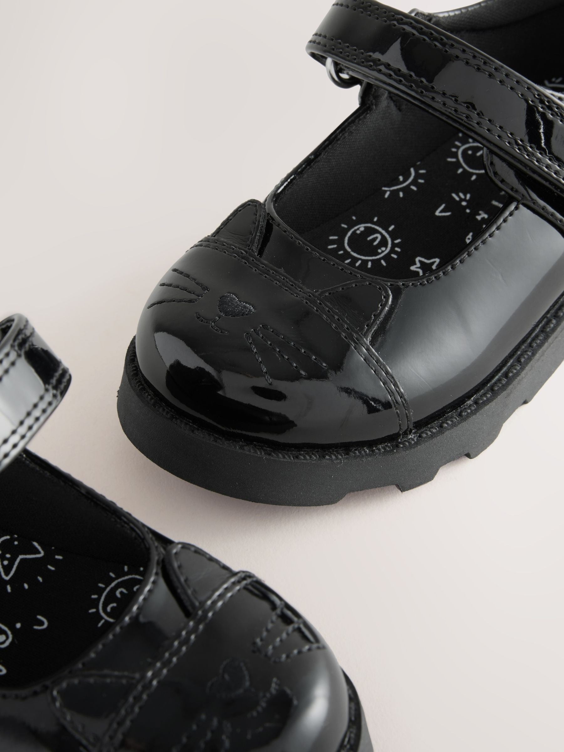 Black Patent Cat Character Mary Jane School Shoes image 3