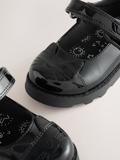 Black Patent Cat Character Mary Jane School Shoes image 3