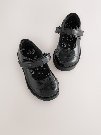 Black Patent Cat Character Mary Jane School Shoes image 4