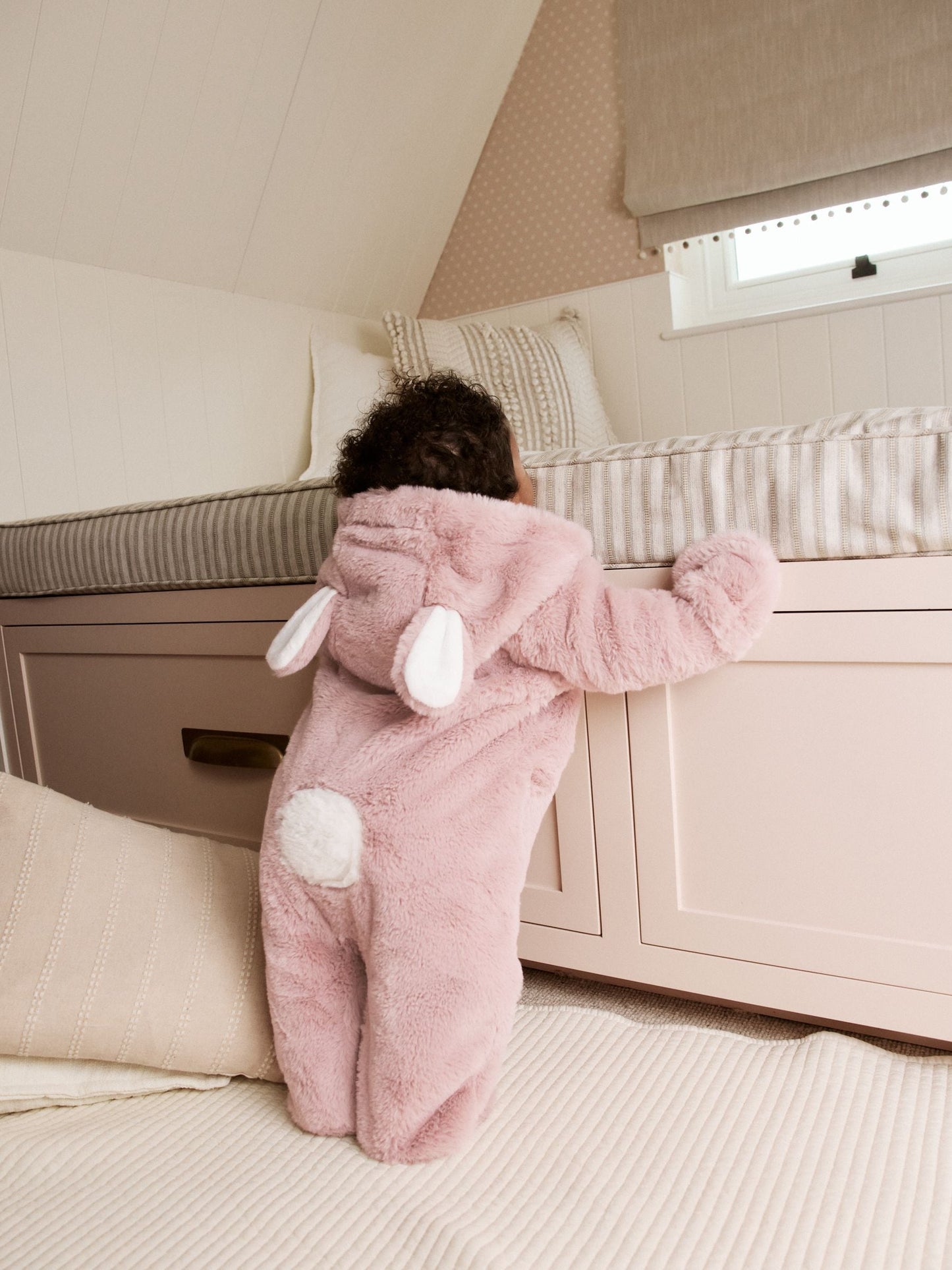 Pink Faux Fur Baby Bunny Pramsuit (0-18mths) image 3