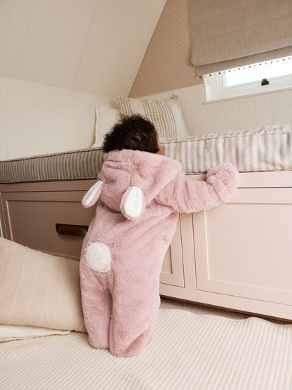 Pink Faux Fur Baby Bunny Pramsuit (0-18mths) image 3