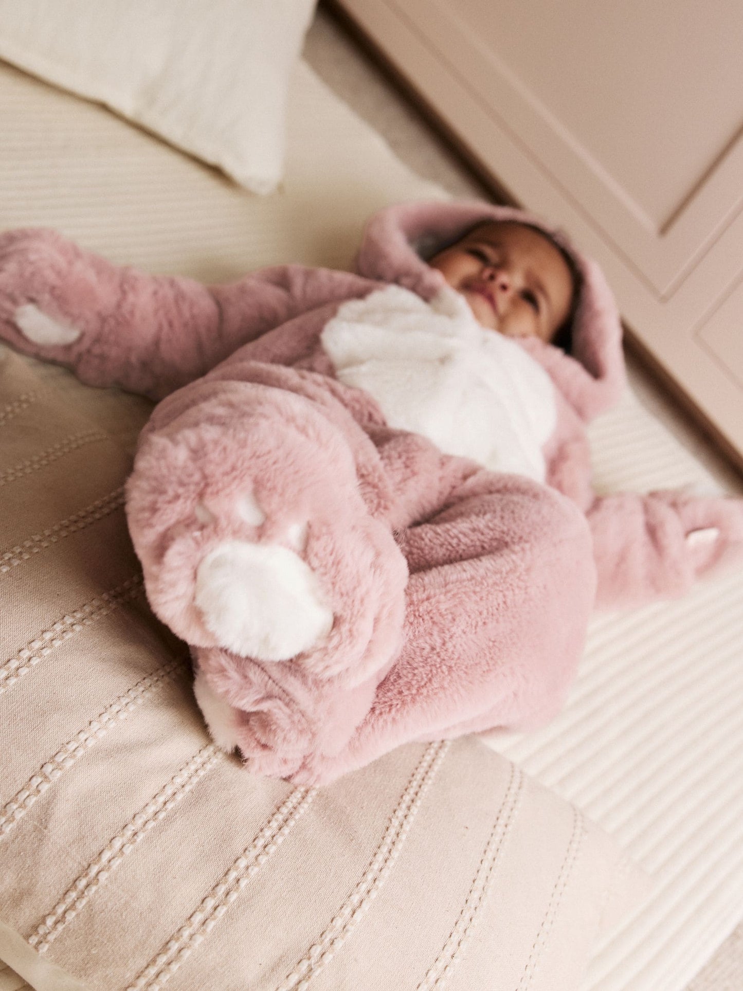 Pink Faux Fur Baby Bunny Pramsuit (0-18mths) image 4