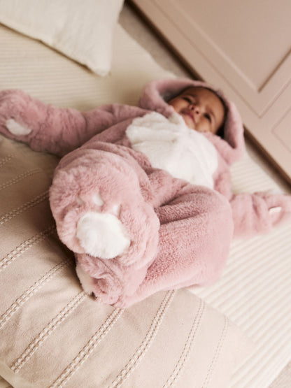 Pink Faux Fur Baby Bunny Pramsuit (0-18mths) image 4