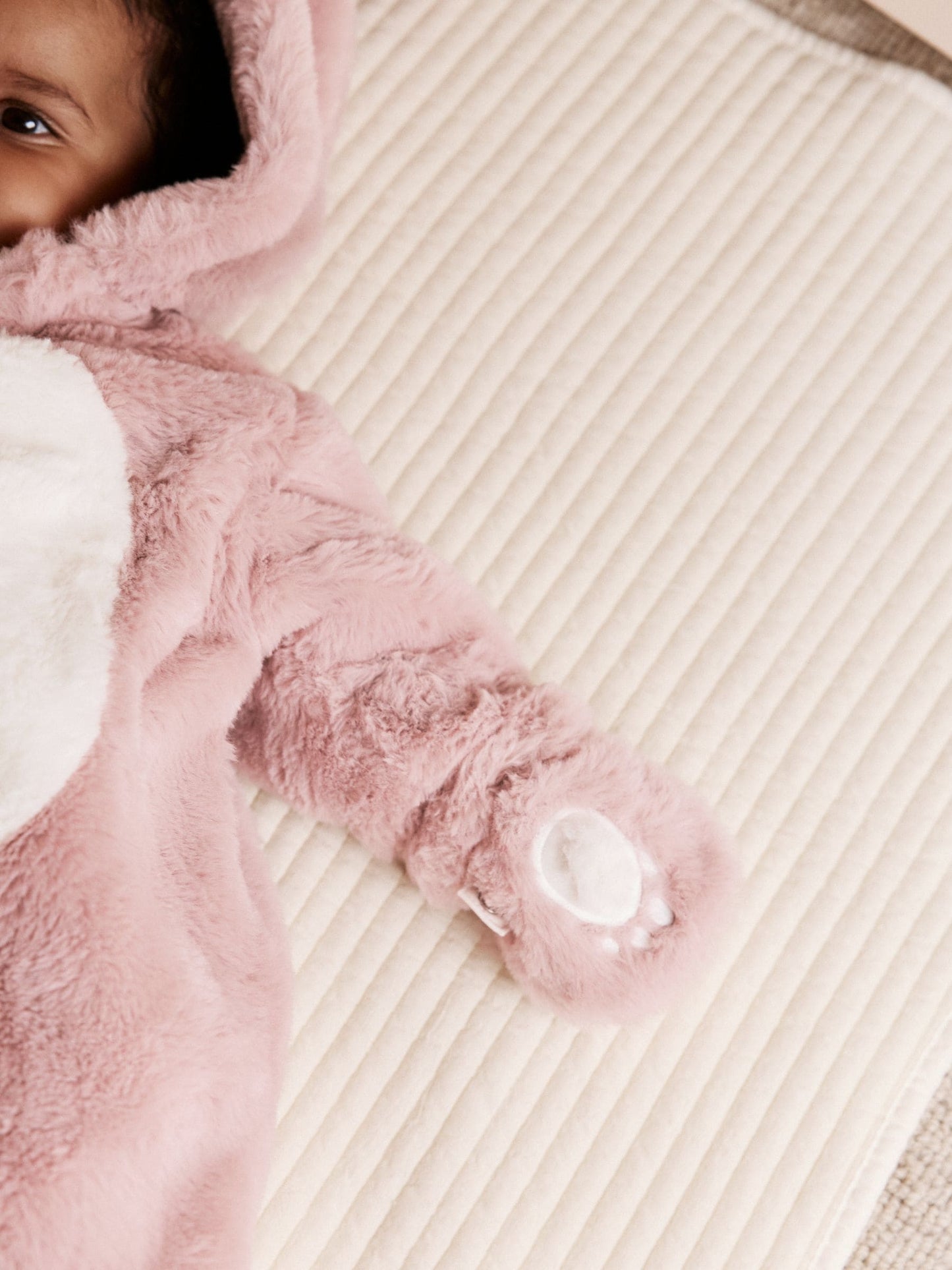 Pink Faux Fur Baby Bunny Pramsuit (0-18mths) image 5