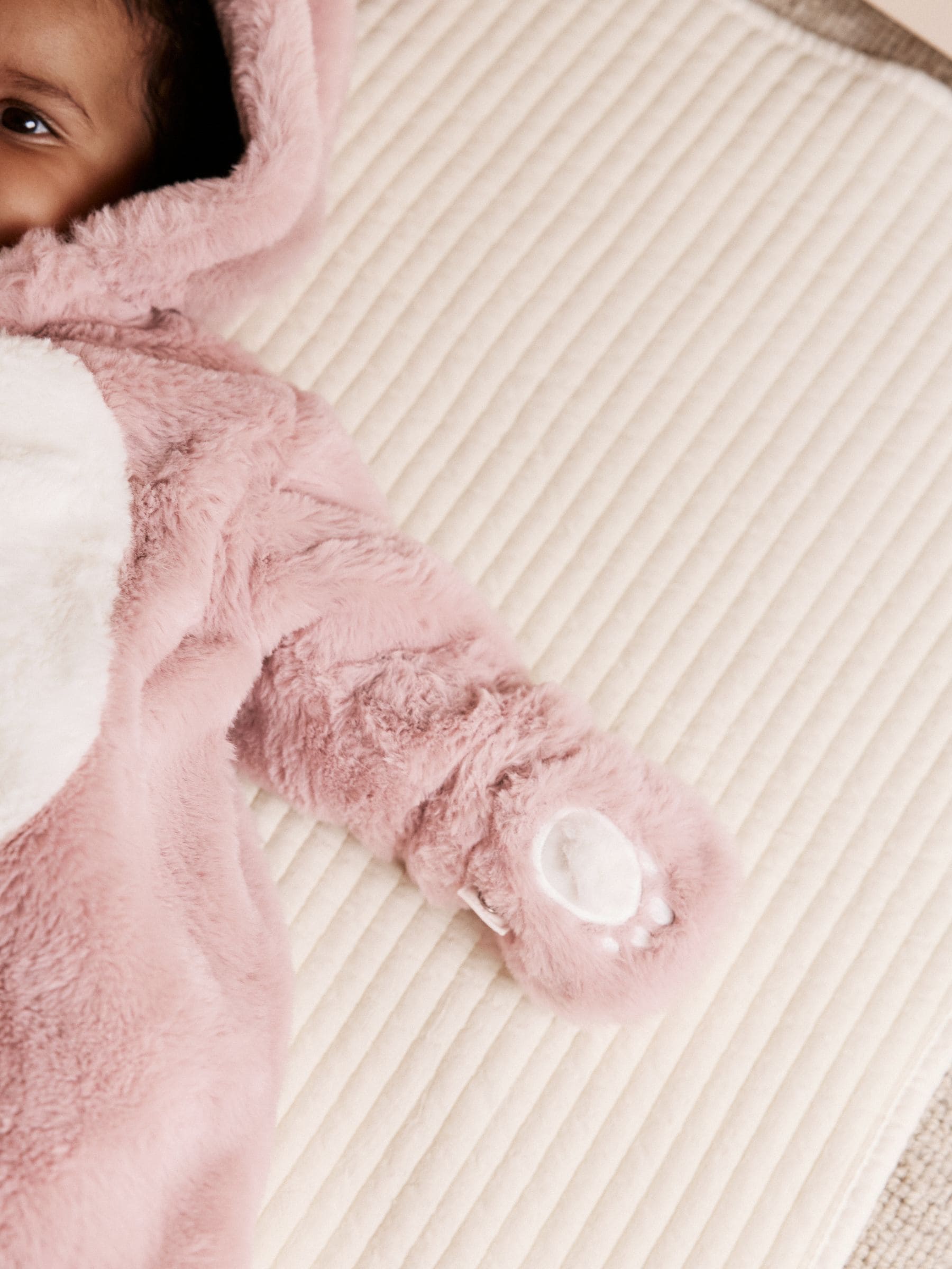 Pink Faux Fur Baby Bunny Pramsuit (0-18mths) image 5