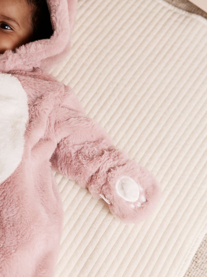 Pink Faux Fur Baby Bunny Pramsuit (0-18mths) image 5