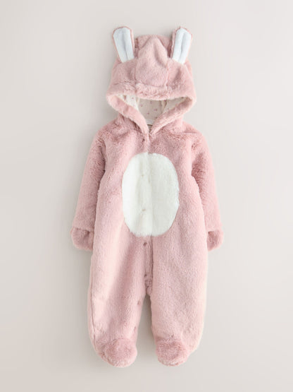 Pink Faux Fur Baby Bunny Pramsuit (0-18mths) image 6