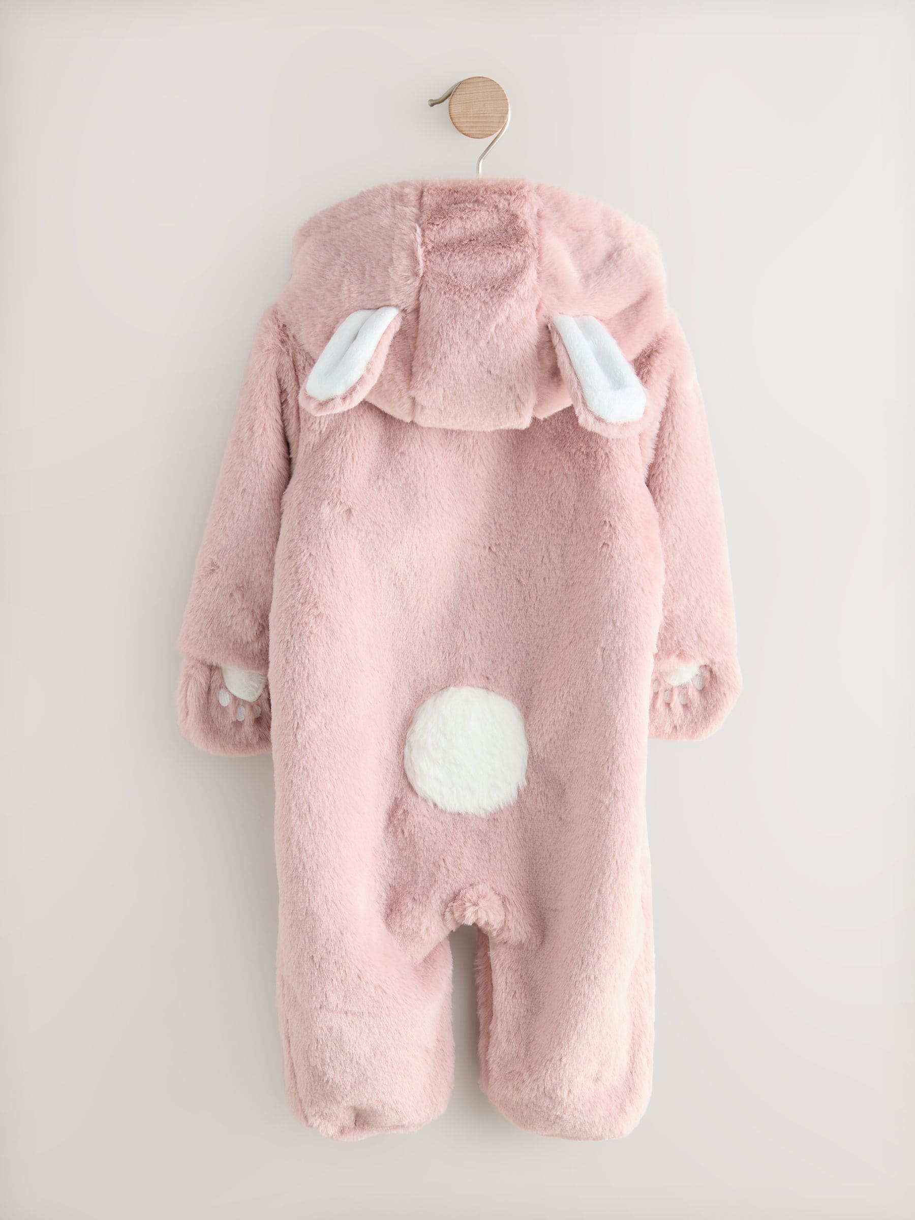 Pink Faux Fur Baby Bunny Pramsuit (0-18mths) image 7
