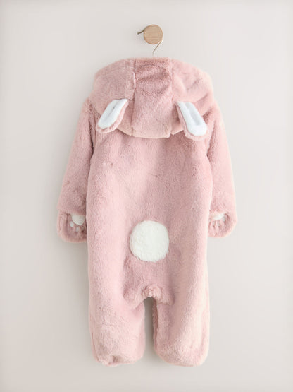 Pink Faux Fur Baby Bunny Pramsuit (0-18mths) image 7