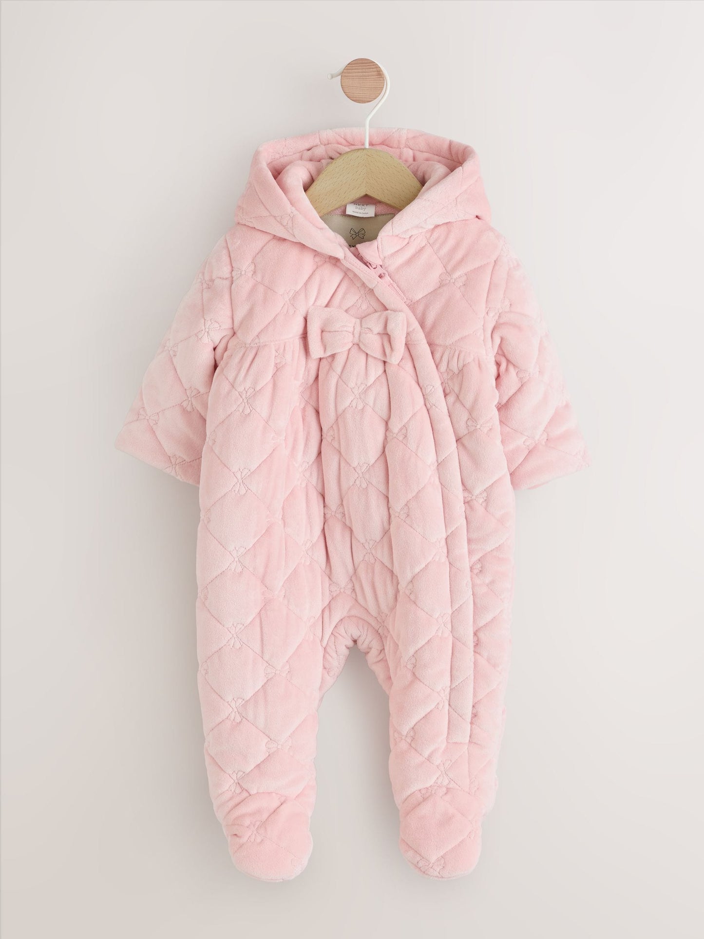 Pink Velour Baby Quilted Pramsuit (0mths-2yrs)