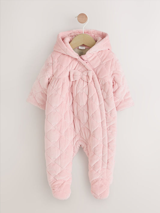 Pink Velour Baby Quilted Pramsuit (0mths-2yrs)