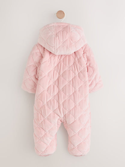 Pink Velour Baby Quilted Pramsuit (0mths-2yrs)