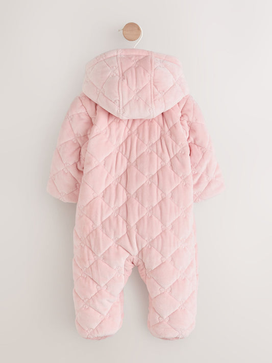 Pink Velour Baby Quilted Pramsuit (0mths-2yrs)