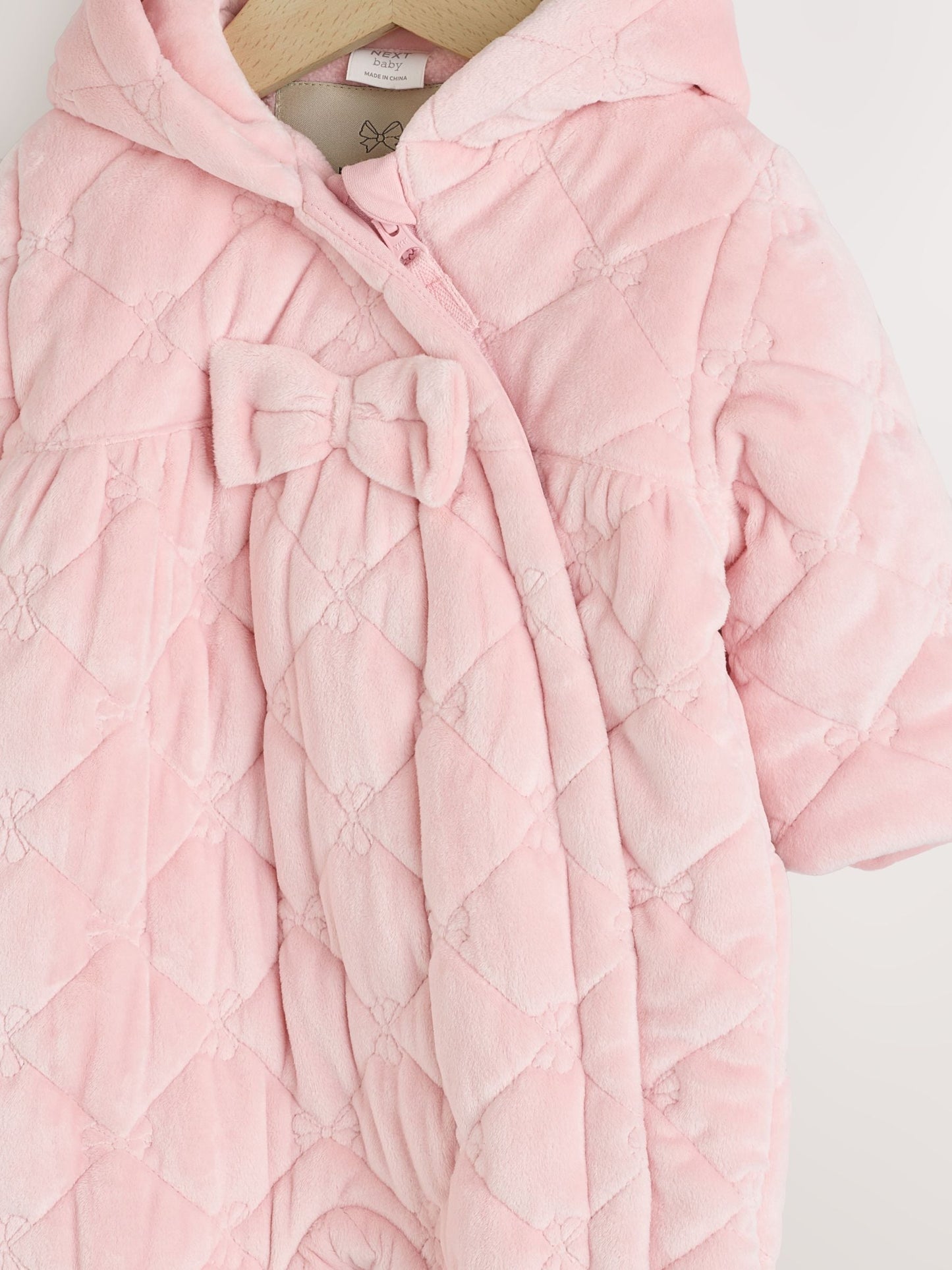 Pink Velour Baby Quilted Pramsuit (0mths-2yrs)