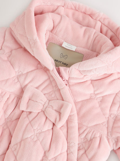 Pink Velour Baby Quilted Pramsuit (0mths-2yrs)