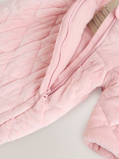 Pink Velour Baby Quilted Pramsuit (0mths-2yrs)
