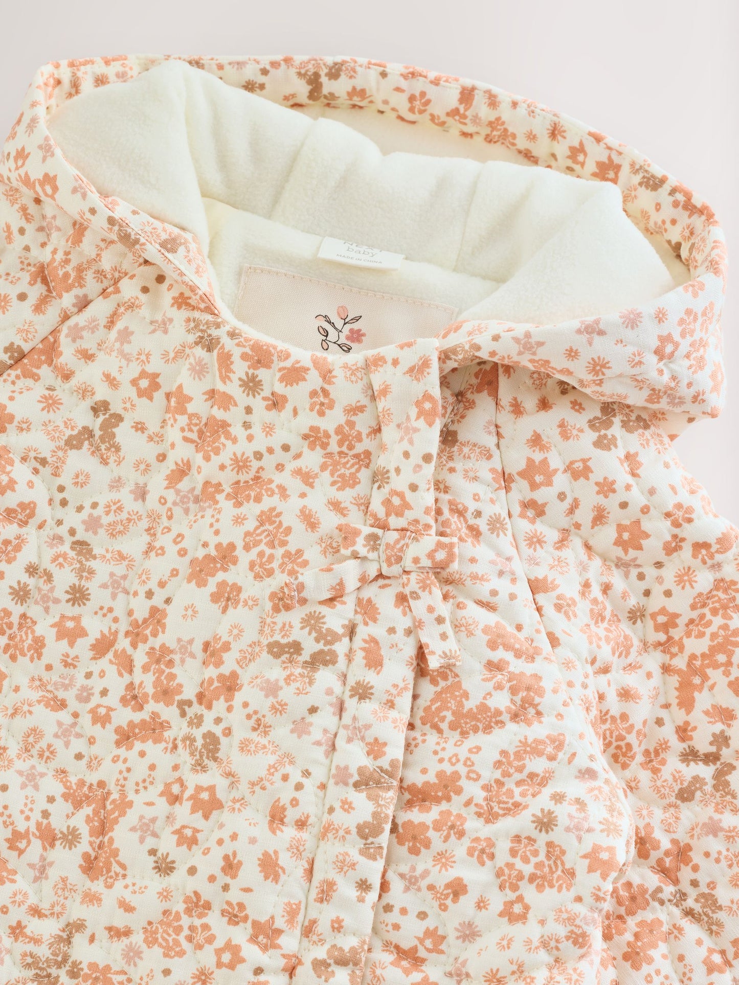 Ecru Floral Printed Baby Hooded Crinkle Woven Pramsuit (0mths-2yrs) image 5