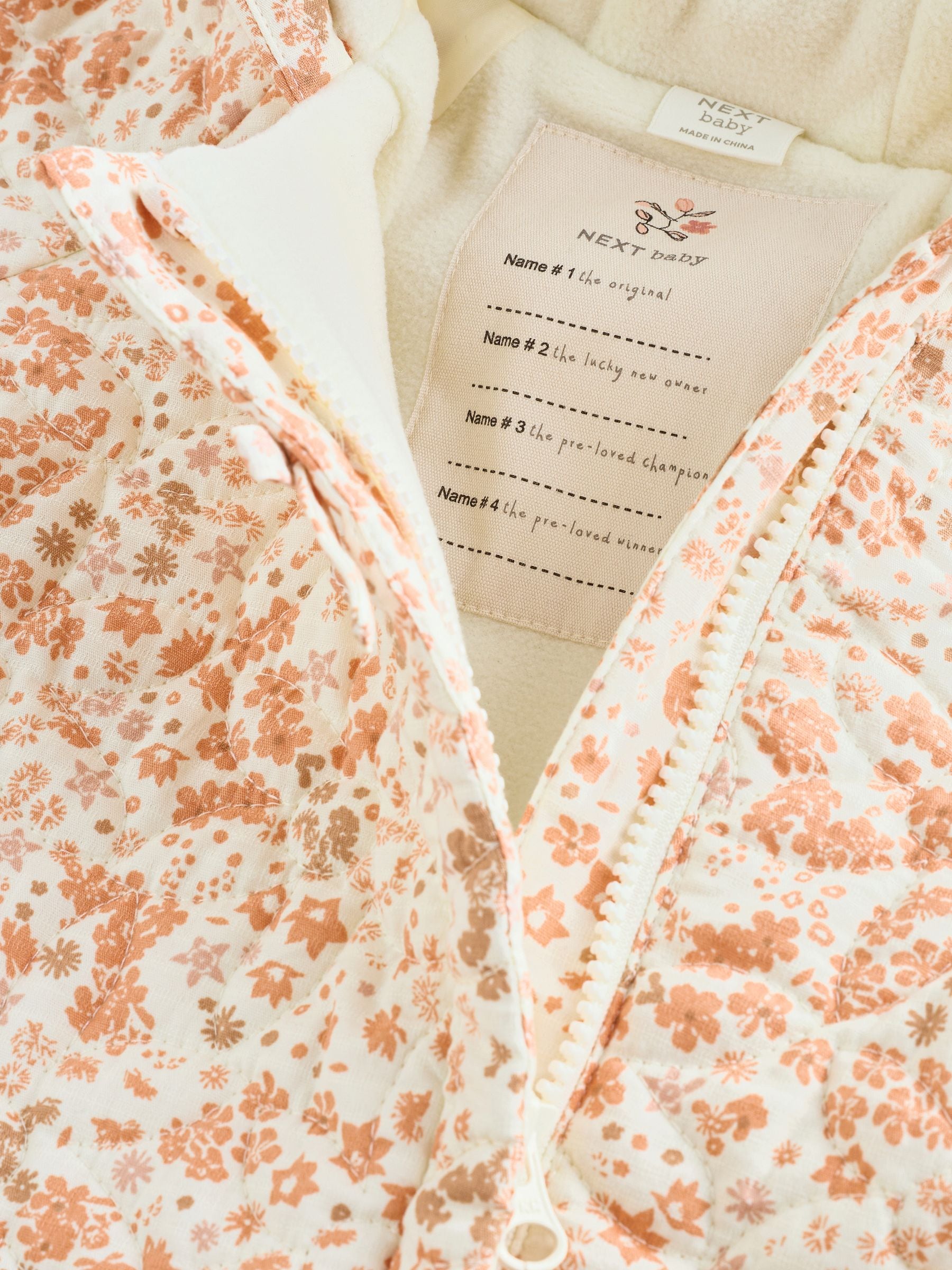 Ecru Floral Printed Baby Hooded Crinkle Woven Pramsuit (0mths-2yrs) image 7