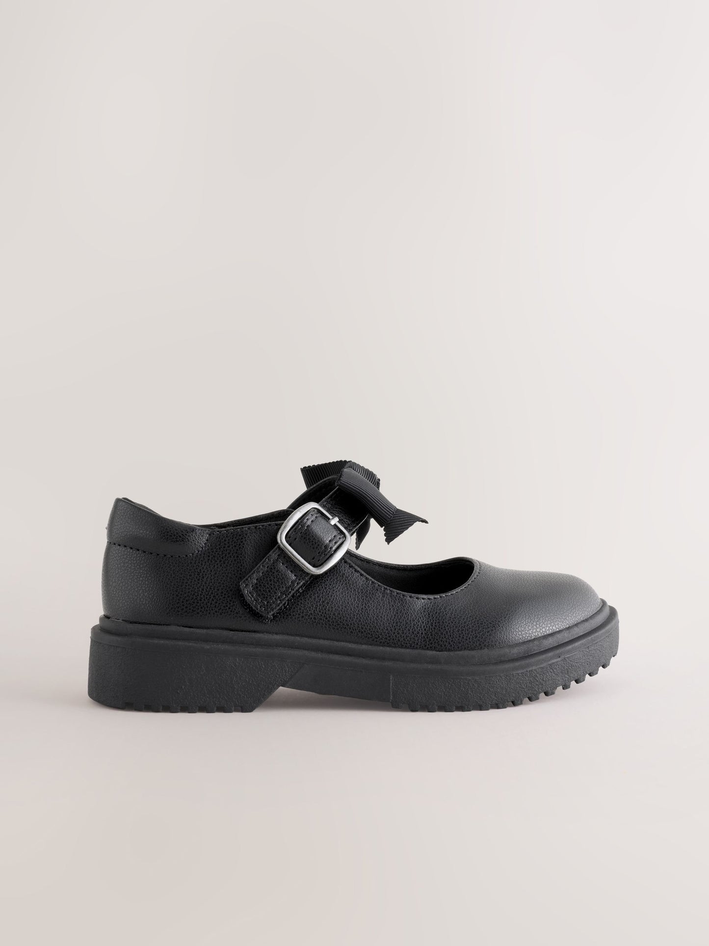Black Matt Standard Fit (F) Bow Chunky Mary Jane School Shoes image 2