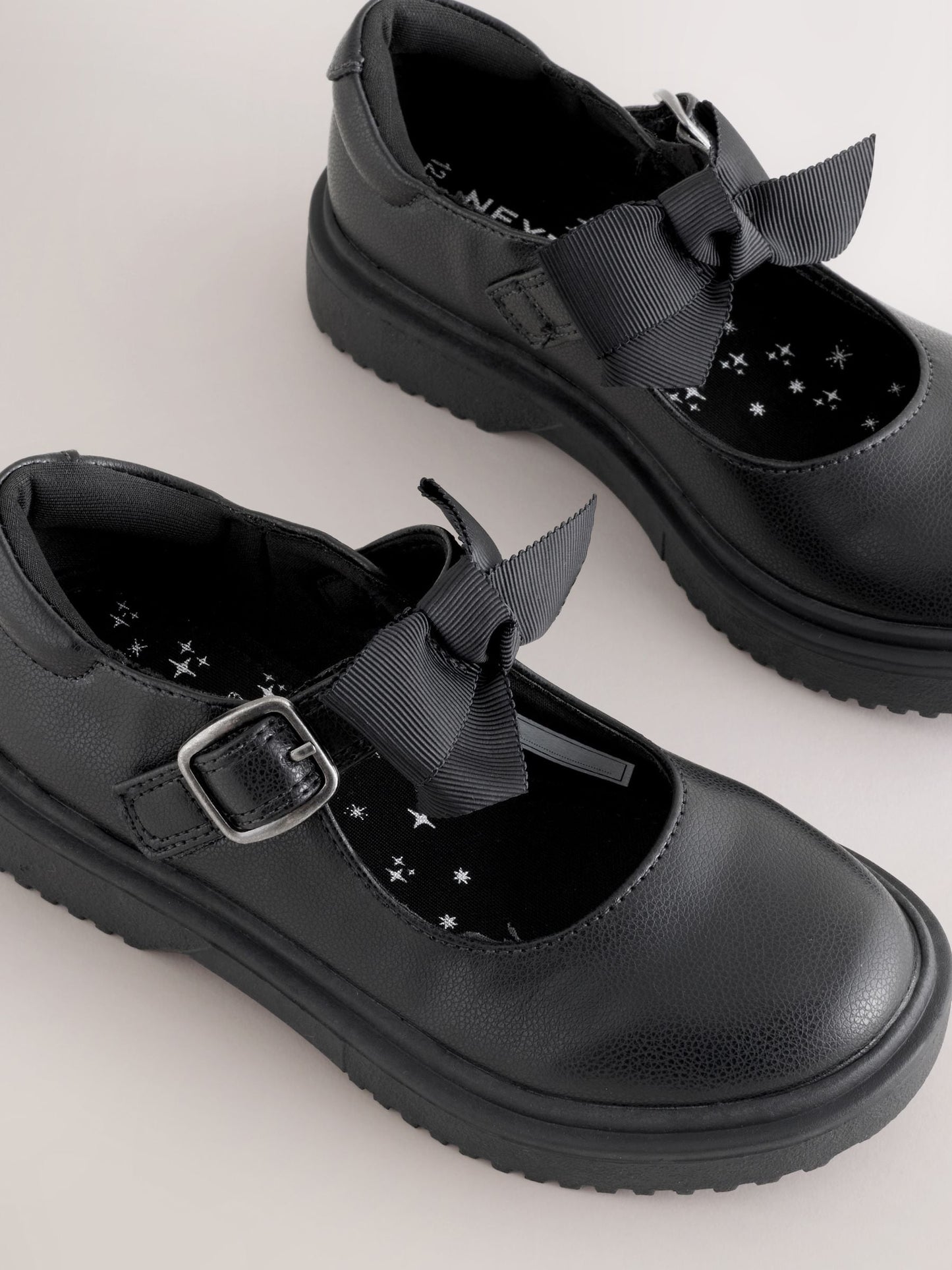 Black Matt Standard Fit (F) Bow Chunky Mary Jane School Shoes image 5