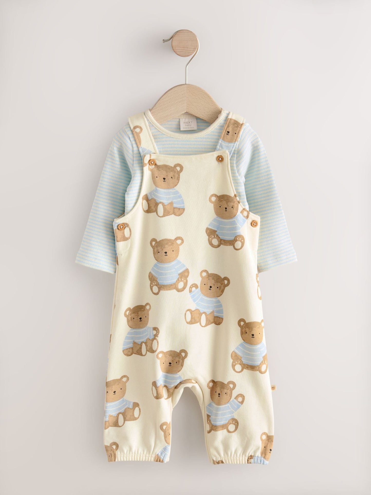 Blue Bear Print Jersey Dungarees And Bodysuit Baby Set (0mths-2yrs)