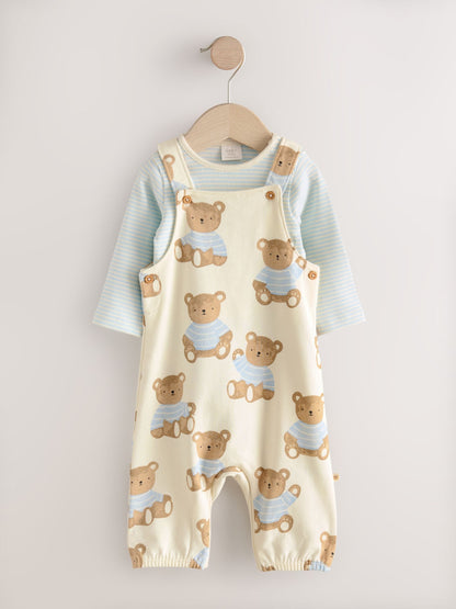 Blue Bear Print Jersey Dungarees And Bodysuit Baby Set (0mths-2yrs)