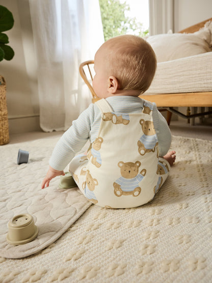 Blue Bear Print Jersey Dungarees And Bodysuit Baby Set (0mths-2yrs)
