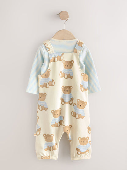Blue Bear Print Jersey Dungarees And Bodysuit Baby Set (0mths-2yrs)