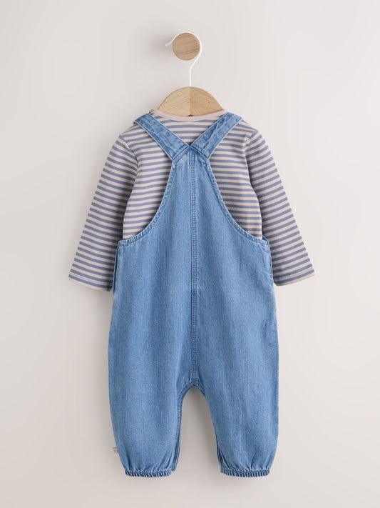 Blue Dinosaur Baby Denim Dungarees and Bodysuit Set (0mths-2yrs)