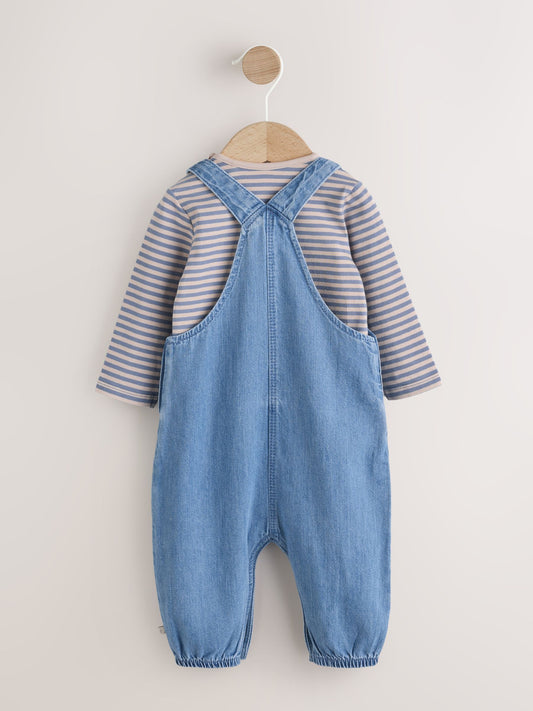 Blue Dinosaur Baby Denim Dungarees and Bodysuit Set (0mths-2yrs) image 3