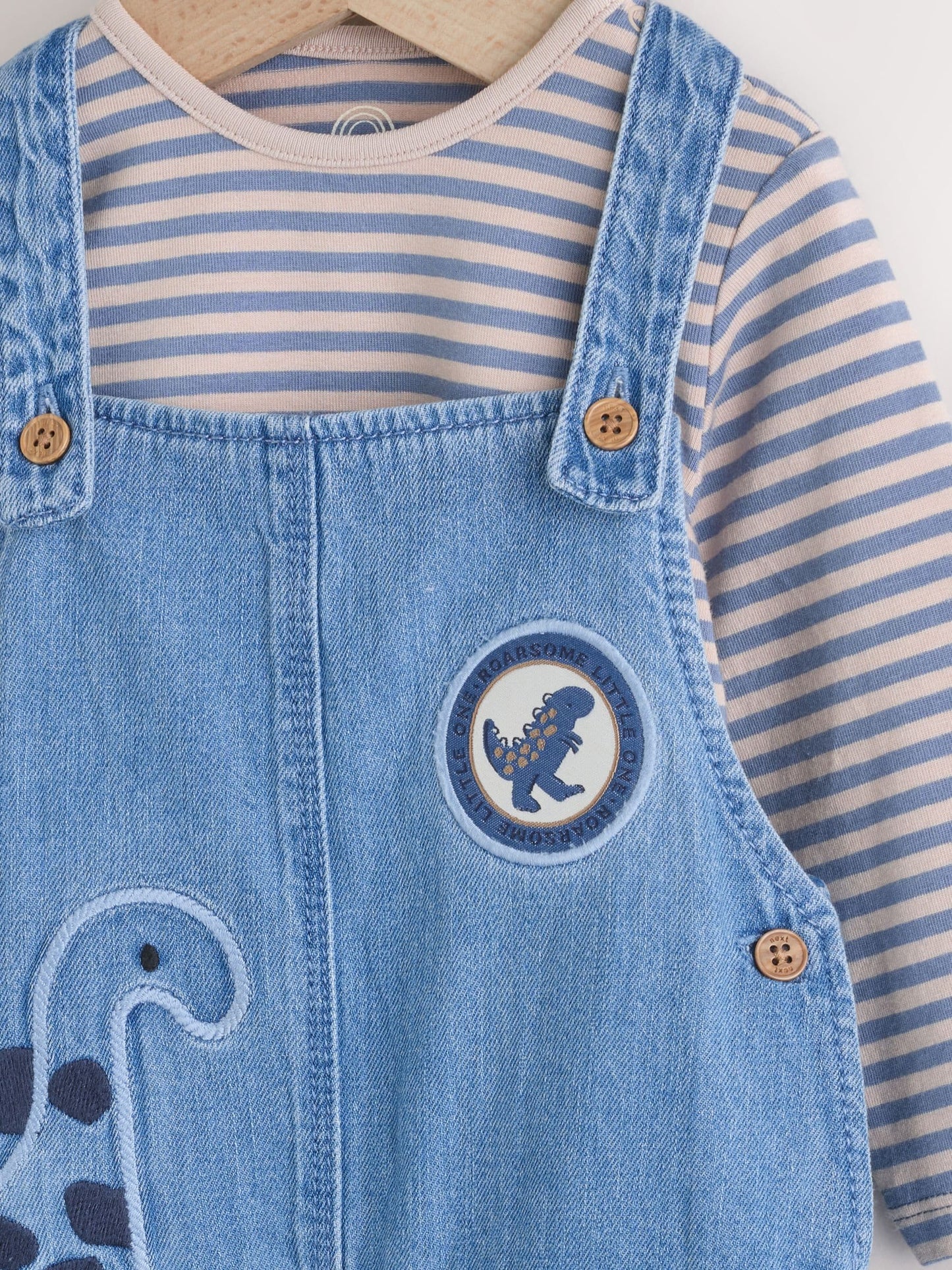 Blue Dinosaur Baby Denim Dungarees and Bodysuit Set (0mths-2yrs)