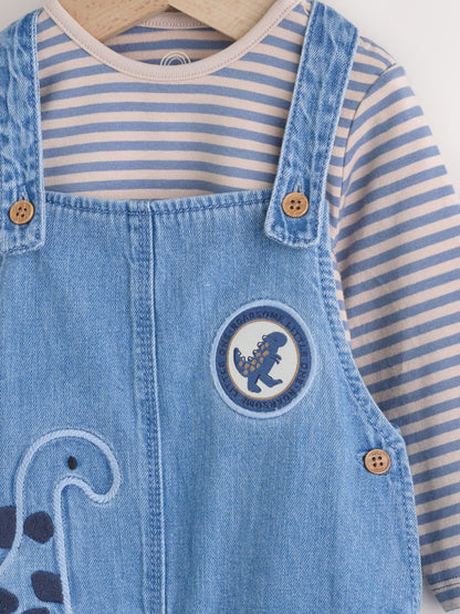 Blue Dinosaur Baby Denim Dungarees and Bodysuit Set (0mths-2yrs)