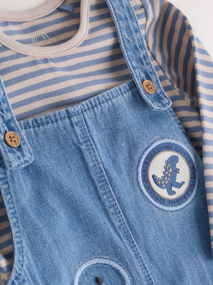 Blue Dinosaur Baby Denim Dungarees and Bodysuit Set (0mths-2yrs)