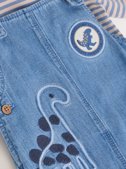 Blue Dinosaur Baby Denim Dungarees and Bodysuit Set (0mths-2yrs)