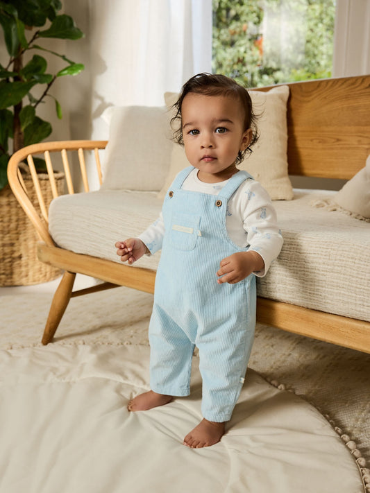 Blue Bear Cord Dungarees and Bodysuit Baby Set (0mths-2yrs)