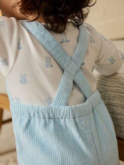 Blue Bear Cord Dungarees and Bodysuit Baby Set (0mths-2yrs)