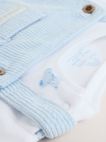 Blue Bear Cord Dungarees and Bodysuit Baby Set (0mths-2yrs)