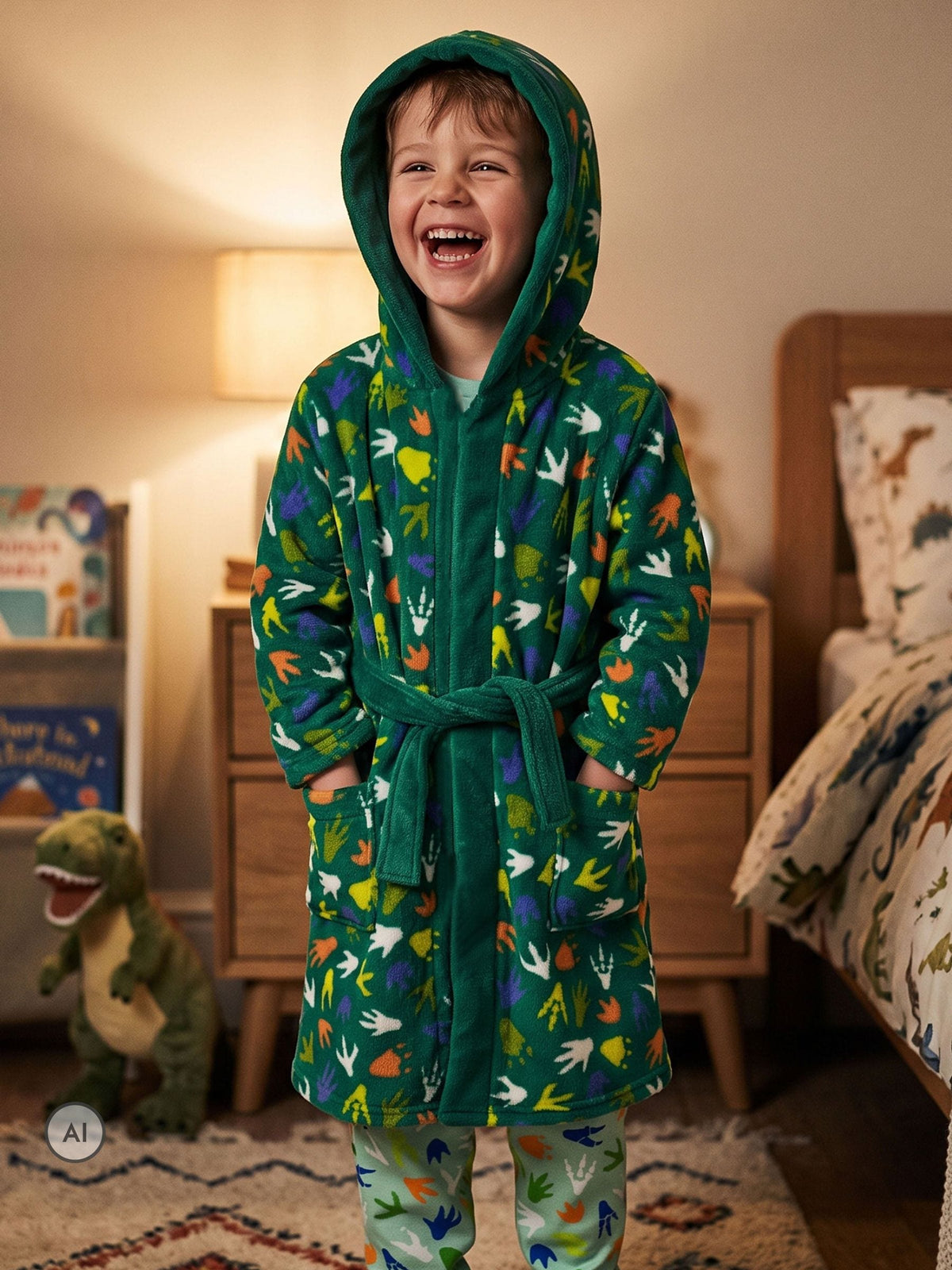 Harry Bear Green Dinosaur Pyjamas And Dressing Gown Set - image 1