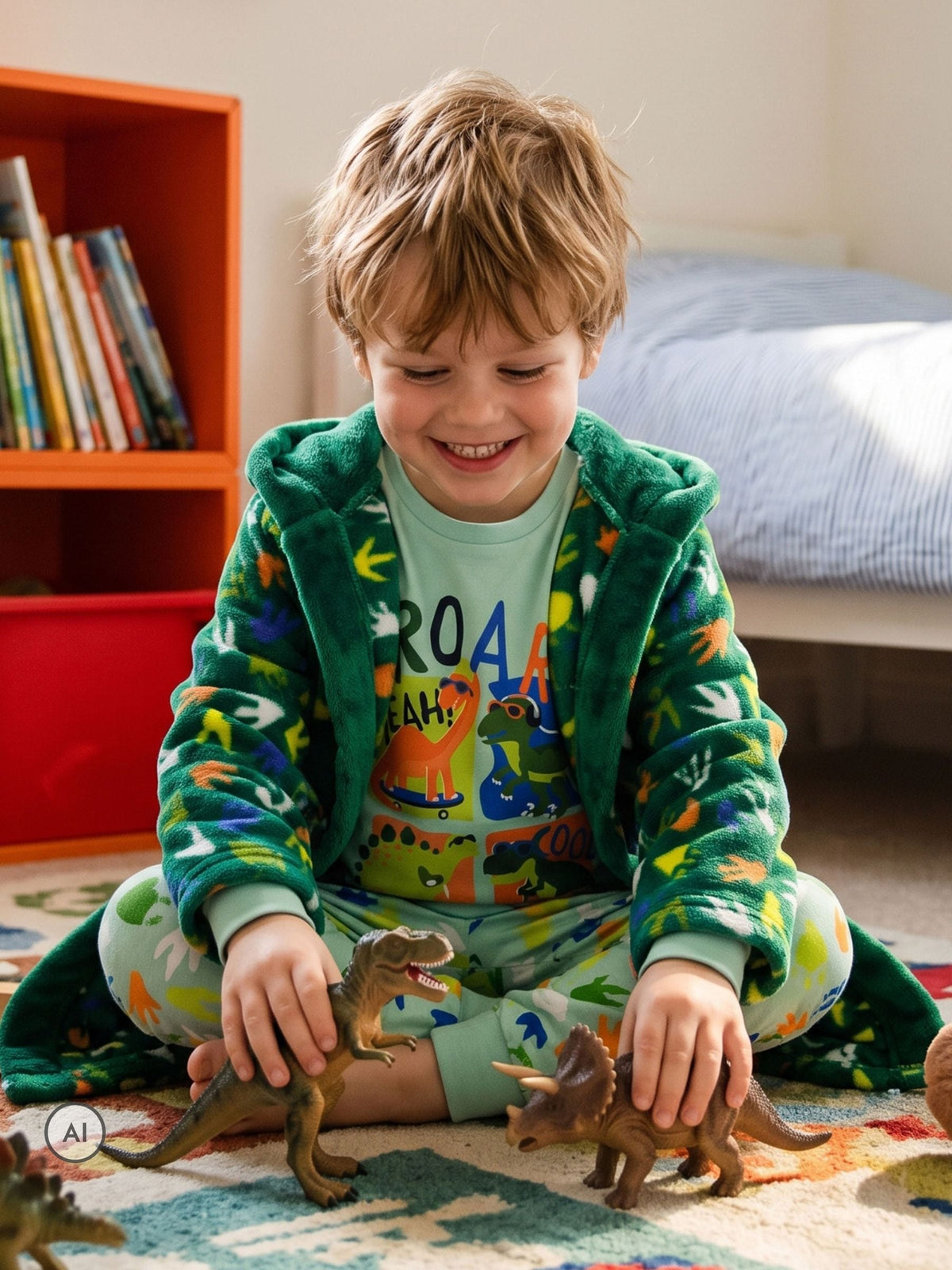 Harry Bear Green Dinosaur Pyjamas And Dressing Gown Set - image 2