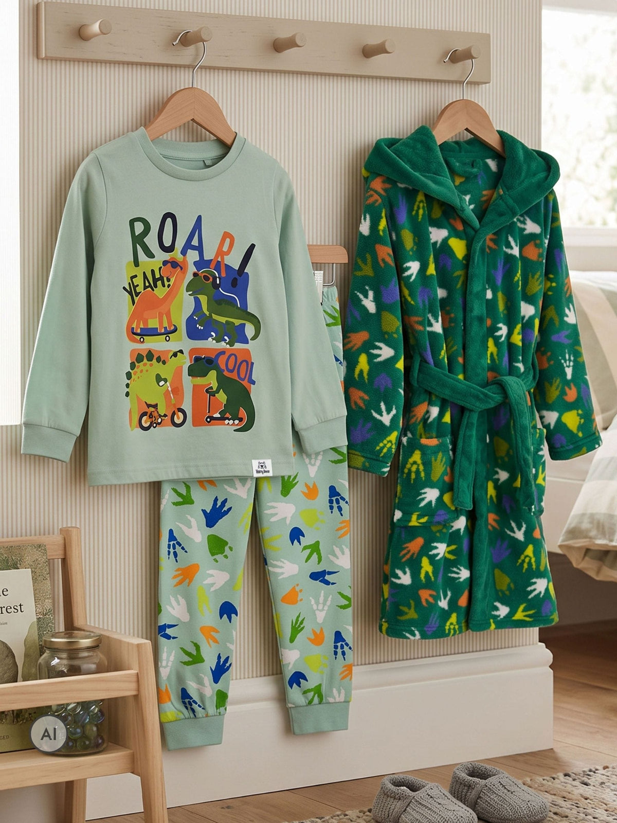 Harry Bear Green Dinosaur Pyjamas And Dressing Gown Set - image 6