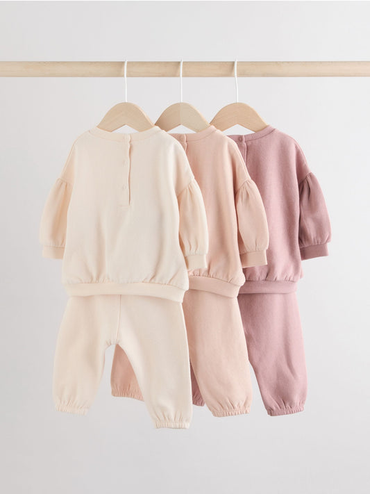 Cream/Pink Baby Sweatshirt & Joggers 6 Piece Set (0mths-2yrs) image 2