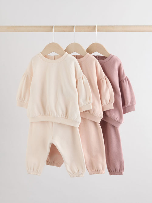 Cream/Pink Baby Sweatshirt & Joggers 6 Piece Set (0mths-2yrs) image 1