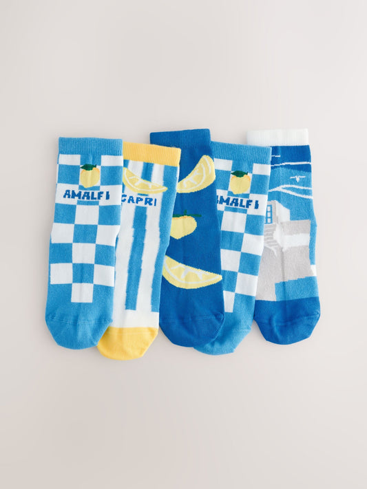 Blue Lemons Print Rich Socks 5 Pack image 1