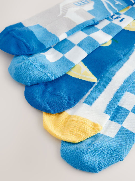 Blue Lemons Print Rich Socks 5 Pack image 3