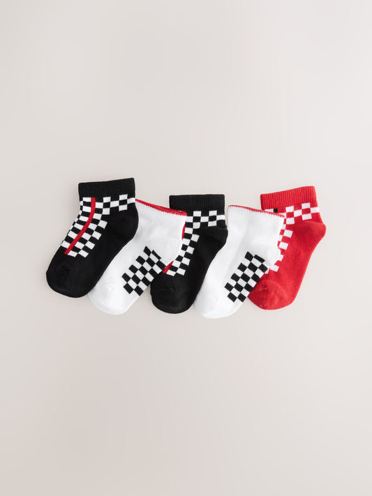 White/Black/Red Checkerboard Rich Trainers Socks 7 Pack image 1