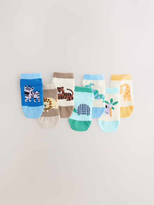 Muted Blue/Tan Safari Cotton Rich Trainer Socks 7 Pack image 1