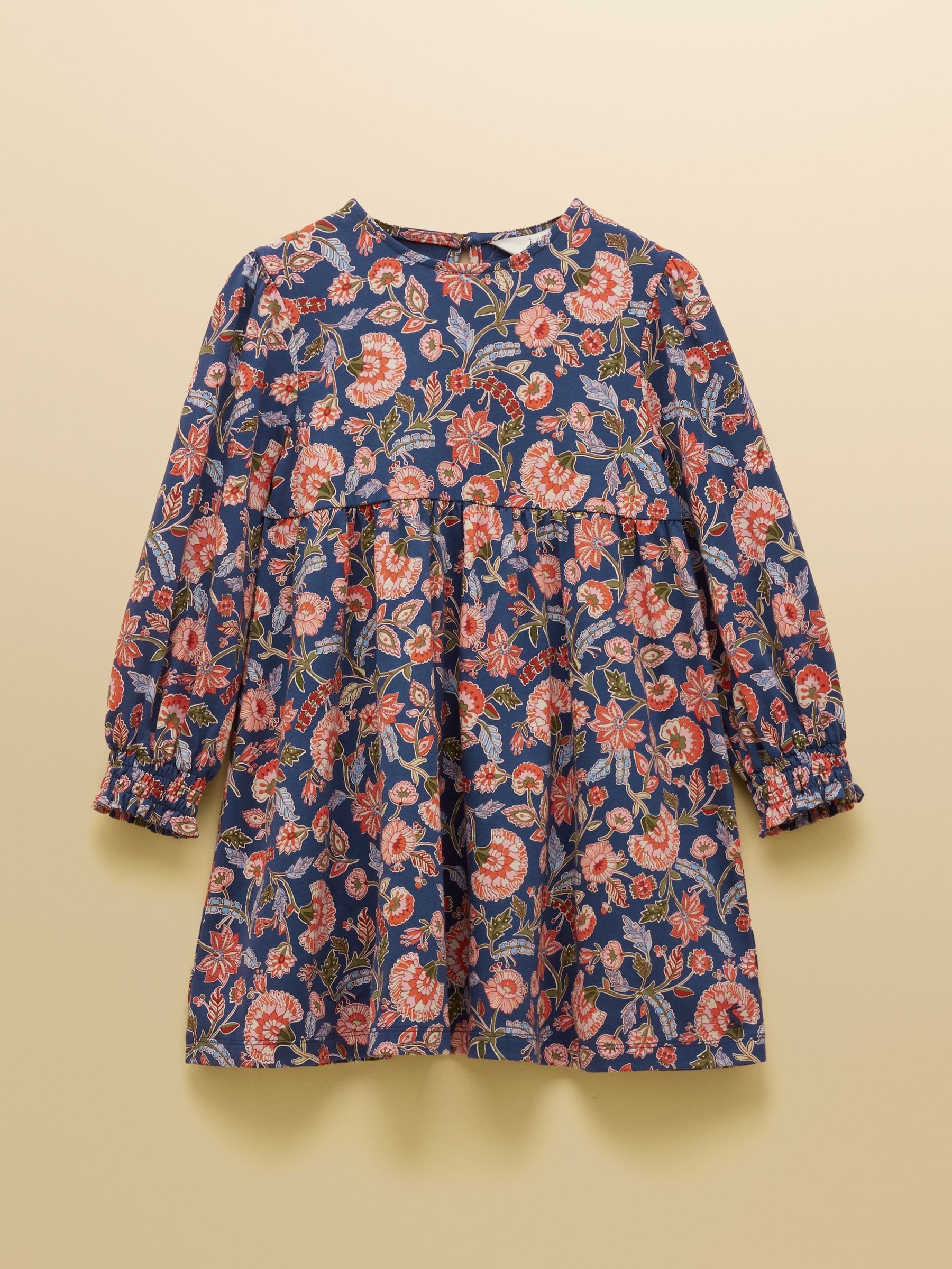 Joules Girls' Hampton Multi Floral Long Sleeve Jersey Dress image 1