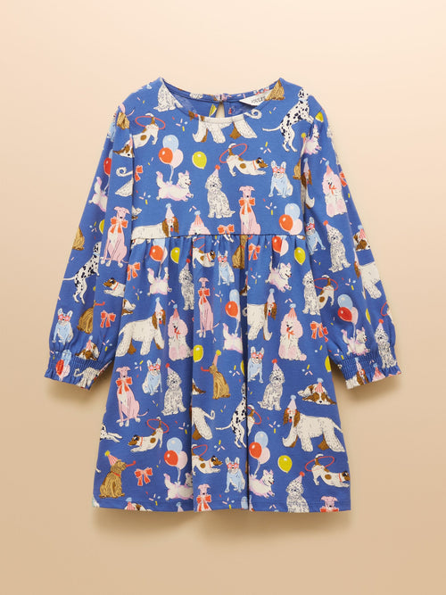 Joules Girls' Hampton Blue Dog Long Sleeve Jersey Dress image 1
